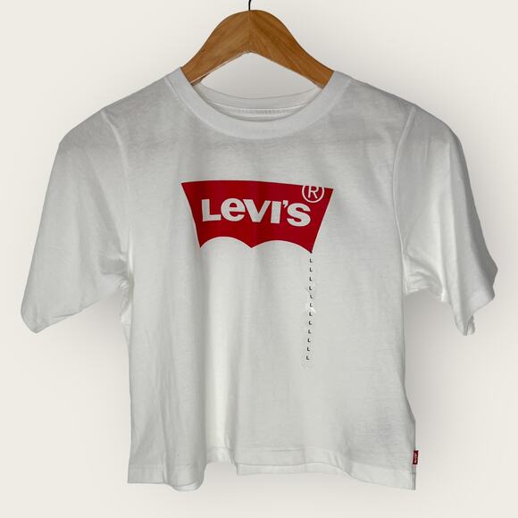 Levi;s Crop Tee T Shirt Top | White | Large Short Sleeve Boxy Big Girls Classic - Picture 2 of 6